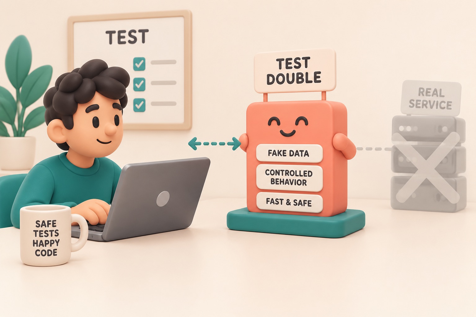 A simple stand-in object takes the place of a real service during a test.