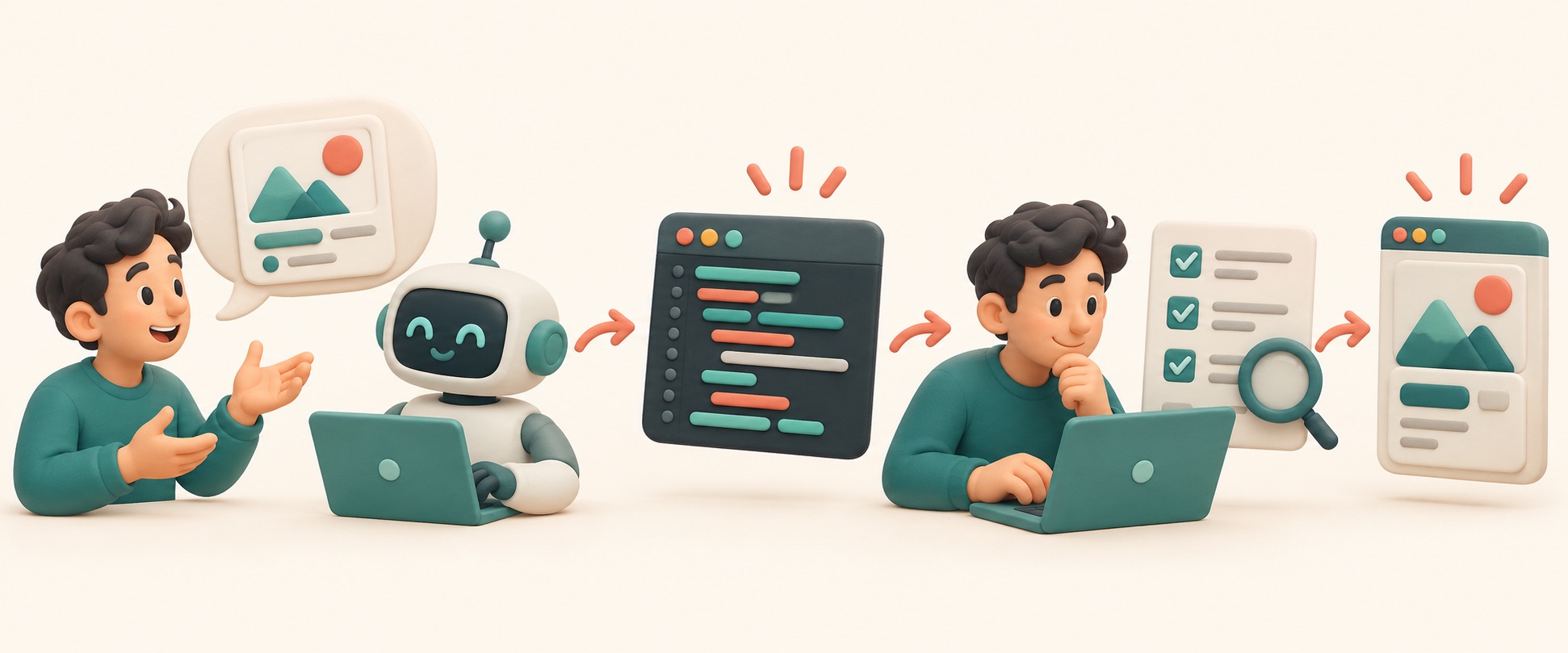 A person asks an AI for a code draft and then checks it before using it.